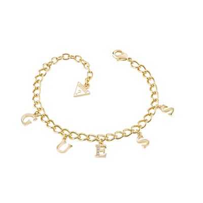 Gold plated link letter charm bracelet ubb61081-l
